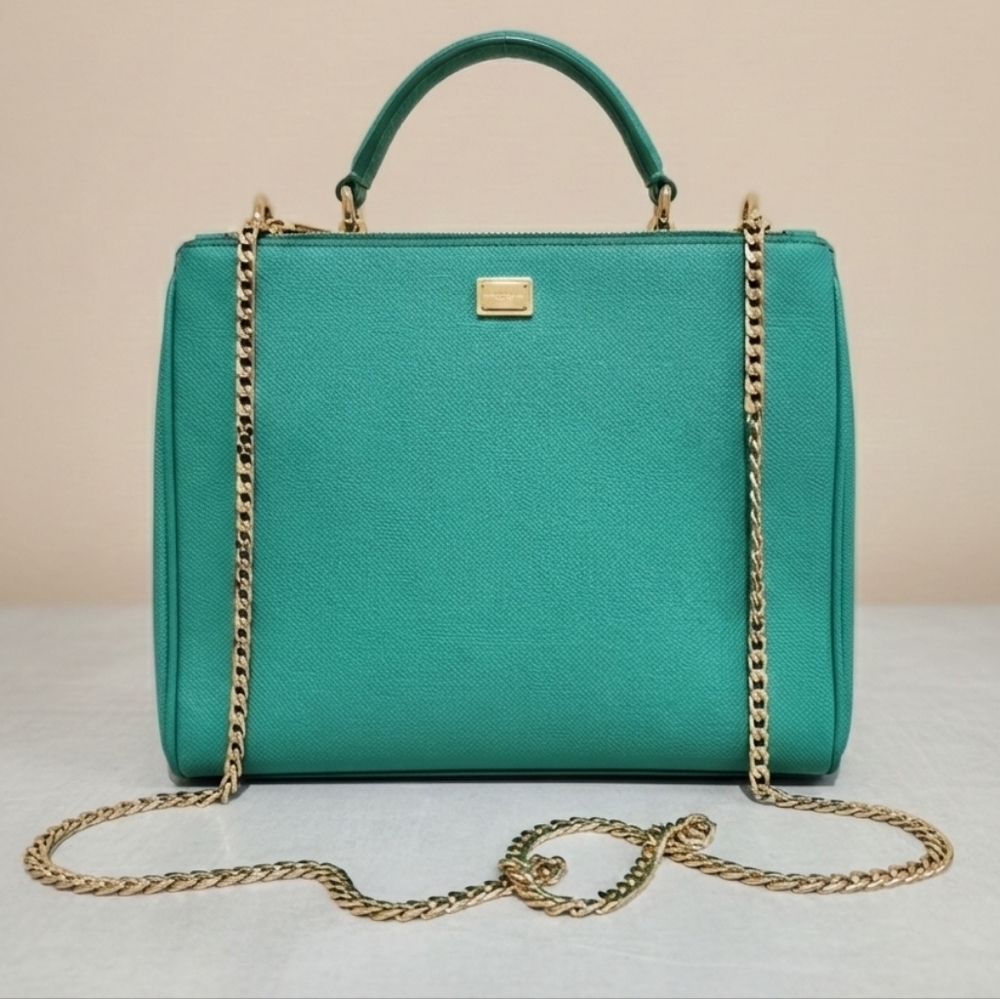 Dolce and Gabbana Miss Sicily Green Leather Bag Medium